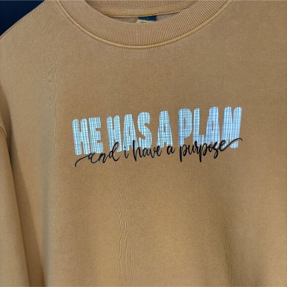 NWT Old Navy Women's Christian Graphic Sweatshirt S Mustard Yellow He Has A Plan - Picture 3 of 10